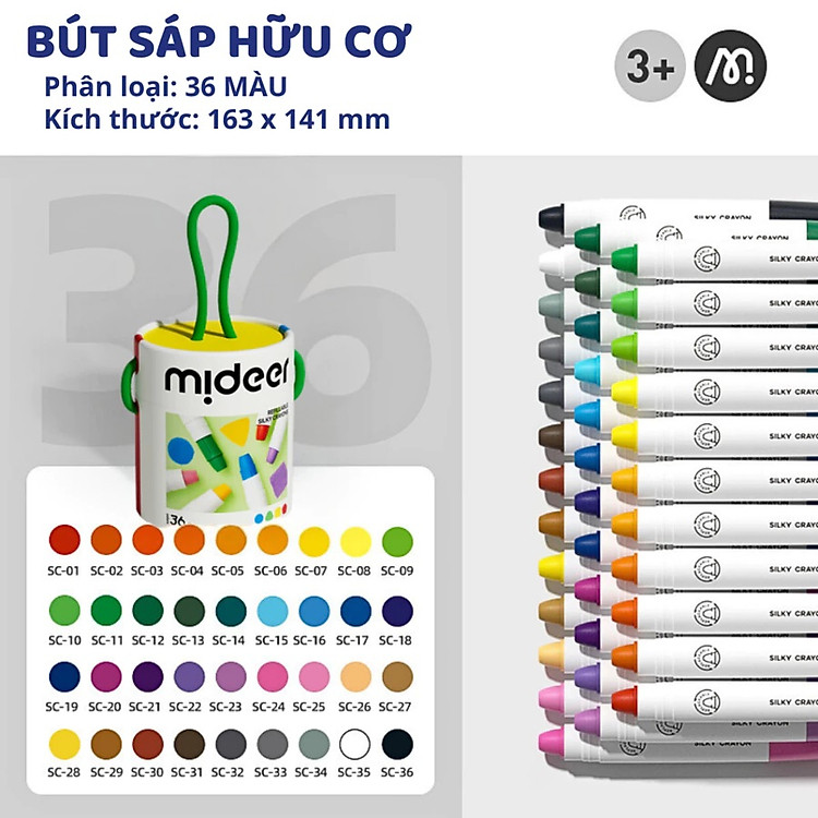 Bút Màu Sáp Lụa Mideer Silky Crayon (36 màu)