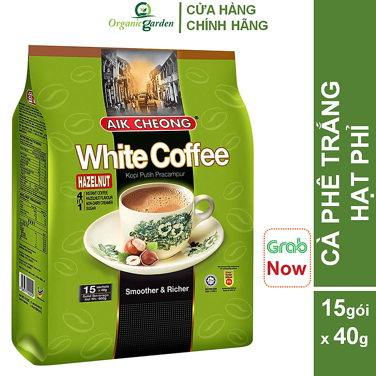 Cà Phê Trắng Hạt Phỉ 4 Trong 1 Aik Cheong Malaysia - White Coffee Hazelnut 600g (15 Gói x 40g)