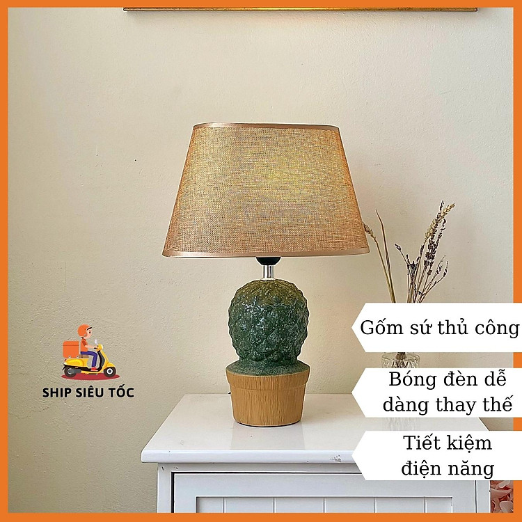 Đèn ngủ để bàn gốm sứ hình cây xương rồng xinh xắn DY17510