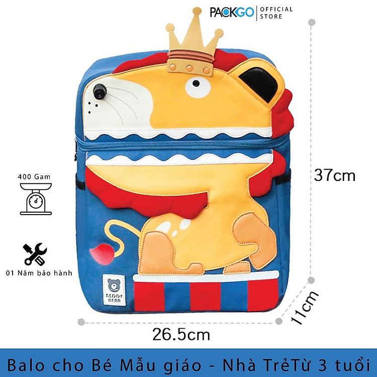 Balo cho Bé trai học Mầm non từ 04 tuổi BeddyBear - Dòng Cute Bag họa tiết Sư tử - Thiết kế chống gù lưng cho trẻ - Bảo hành chính hãng Beddy Bear 2 năm