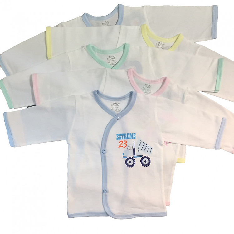Combo 5 áo tay dài cài xéo trắng JOU-TDCX-TRANG cho bé sơ sinh, chất vải 100% cotton mềm mịn, xuất xứ Việt Nam