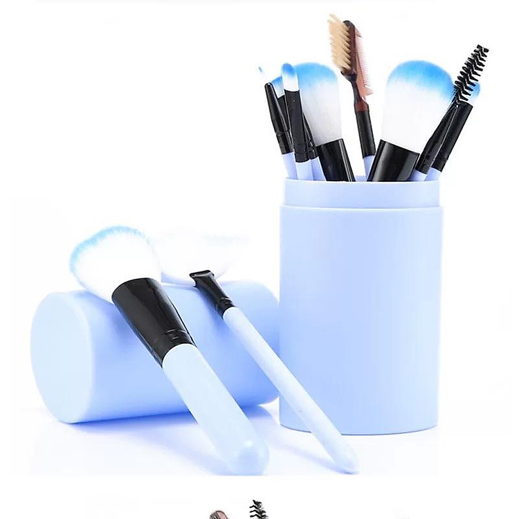 Set 12 Cọ Trang Điểm Tán Nền Phủ Phấn Đánh Mắt Khói Vẽ Mắt và Cọ Môi ( màu xanh )