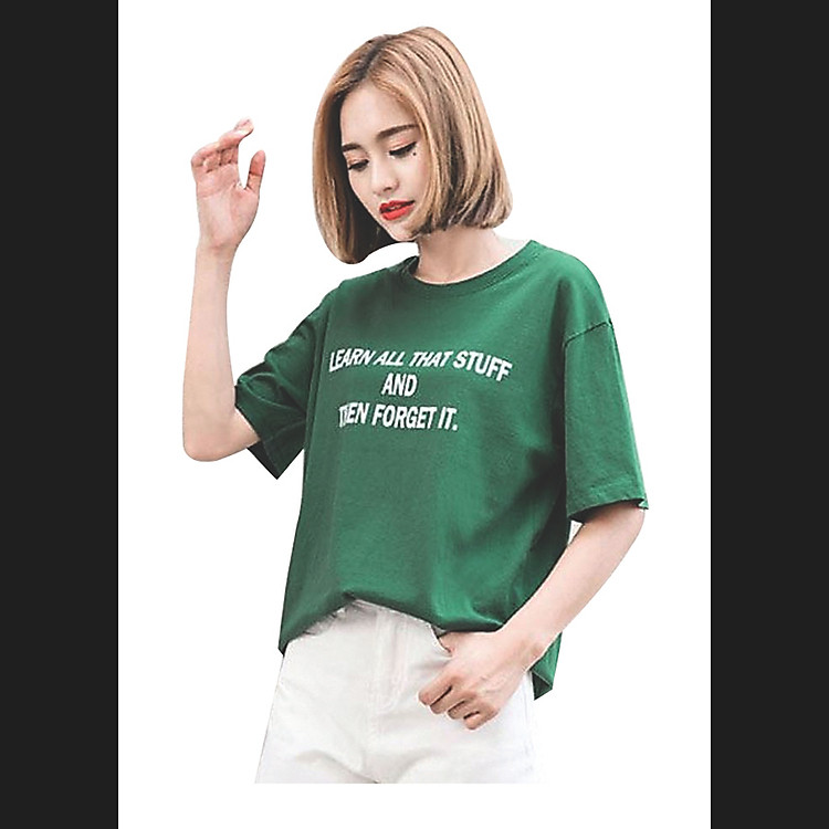 Áo thun nữ learn màu xanh d521 thương hiệu T&d