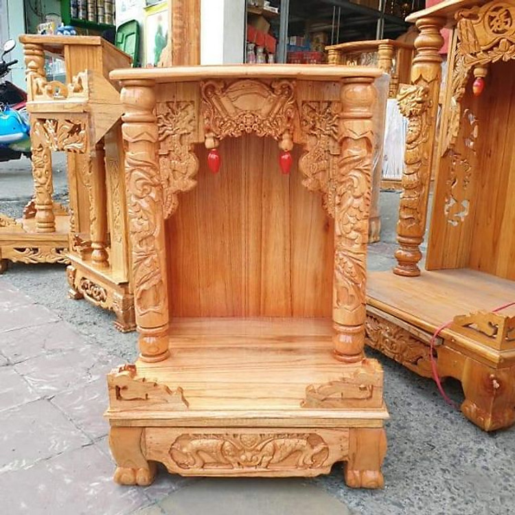 Bàn thờ thần tài ông địa gỗ xoan ngang 42 quỳ trụ