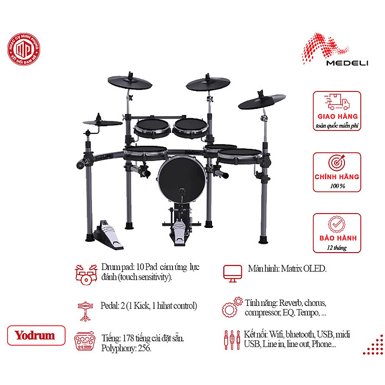 Bộ trống điện tử cao cấp/ Professional Digital Drum Set/ Electronic Drum Kits - Medeli Yodrum - Hàng chính hãng
