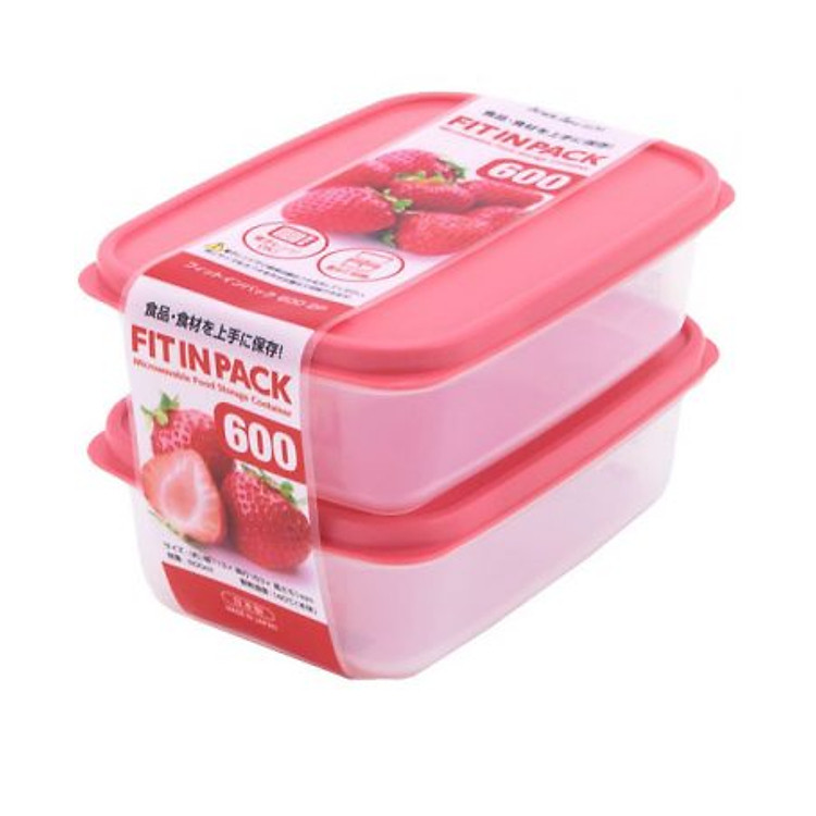 Set 2 hộp nhựa đựng thực phẩm Fitin Pack 600ml nắp dẻo nội địa Nhật Bản