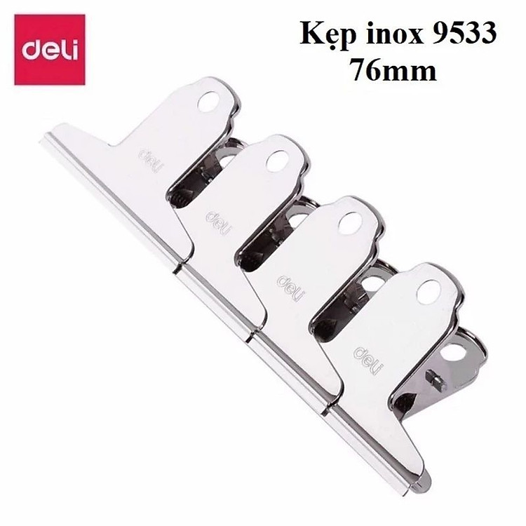 Kẹp inox Deli 9531 / 9532 / 9533 - Kẹp giấy kẹp tài liệu inox cỡ 76mm / 102mm / 145mm