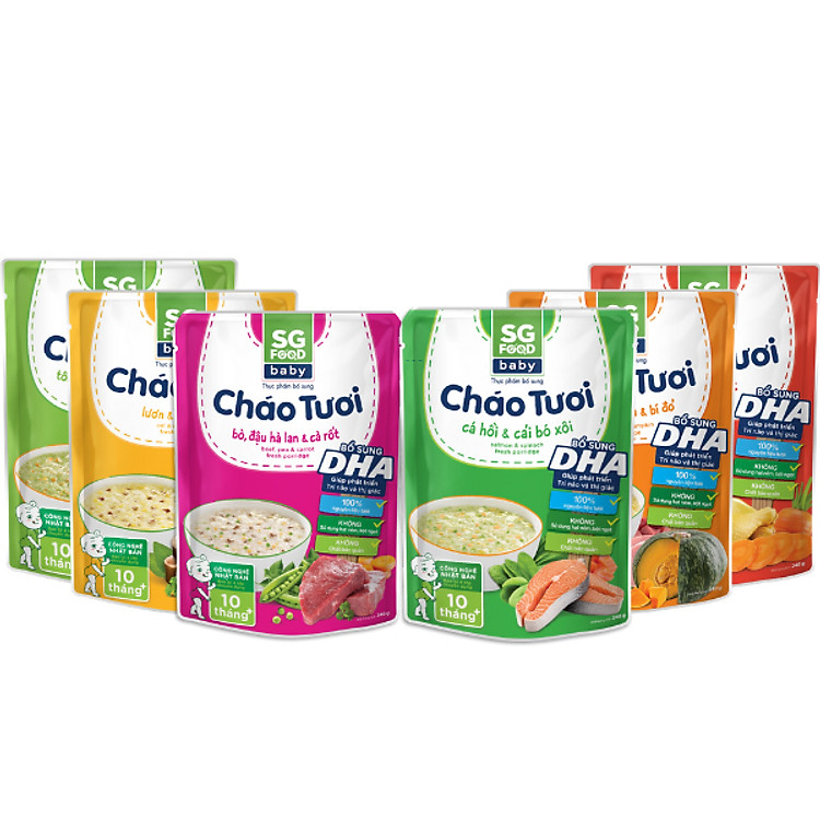 Lốc 6 - Cháo Tươi Baby Sài Gòn Food 240g, Gà, Thịt Bằm, Bò, Tôm, Lươn, Cá Hồi