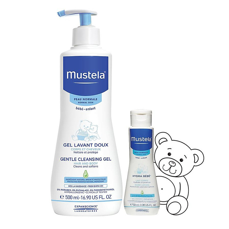 Sữa Tắm Gội Dạng Gel Cho Da Nhạy Cảm Của Bé Gentle Cleansing 500ml Tặng Kem Dưỡng Da 50ml Mustela