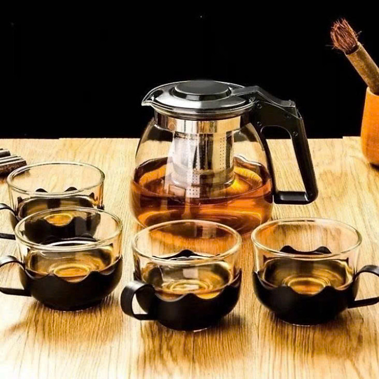Bình Lọc Trà Thủy Tinh Tặng Kèm 4 Ly Sang Trọng - CÓ LỖi LỌC TRÀ INOX - BÌNH PHA TRÀ CHẾ CAFE TIỆN LỢI 2in1 Đẳng Cấp