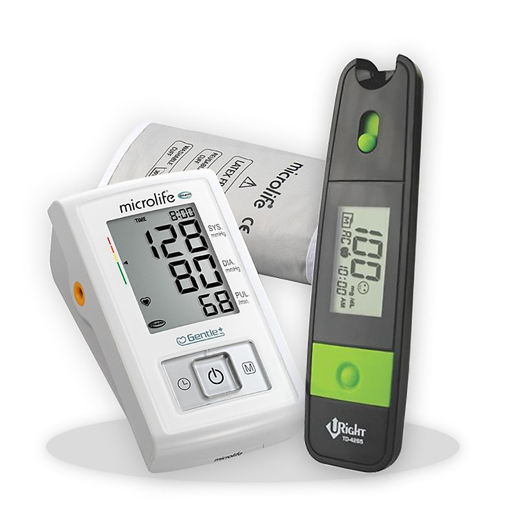 Combo Máy Đo Huyết Áp Bắp Tay Microlife A3 Basic ( Kèm Bộ Đổi Nguồn Microlife ) + Máy Đo Đường Huyết Uright TD 4265