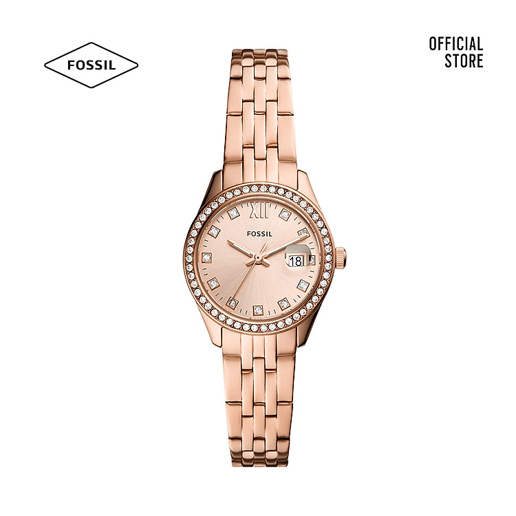 Đồng hồ nữ Fossil Scarlette Micro Three-Hand Date thép không gỉ ES5038 - rose gold