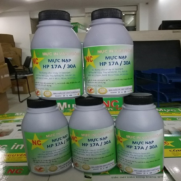 Bộ 5 bình mực nạp cho Hp 17a, 30a. Chai, hủ mực bơm cho hộp mực máy in HP Pro M102, 130, 227, 203