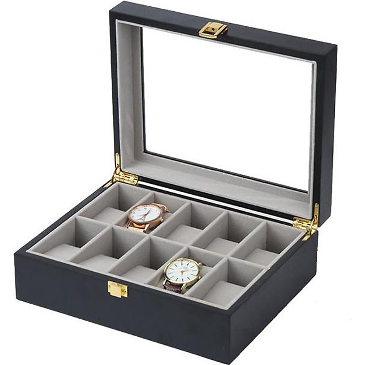 Hộp Đựng Đồng Hồ 10 Ngăn Vỏ Gỗ Sơn Mài Đen - Mã 532X