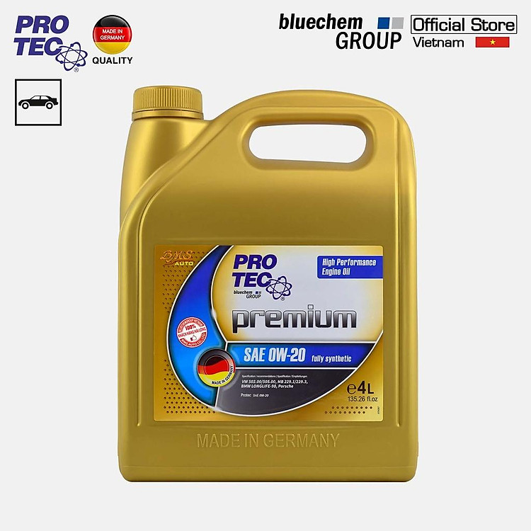 Dầu nhớt bluechem Tổng hợp toàn phần cao cấp PRO-TEC premium SAE 0W-20 Fully-Synthetic ILSAC GF-5