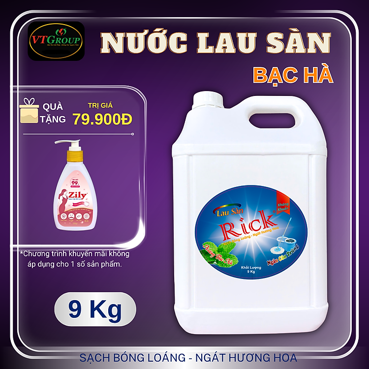 Nước Lau Sàn Rick Can 9Kg - Tặng 1 Nước giặt đồ lót Zily 200gr