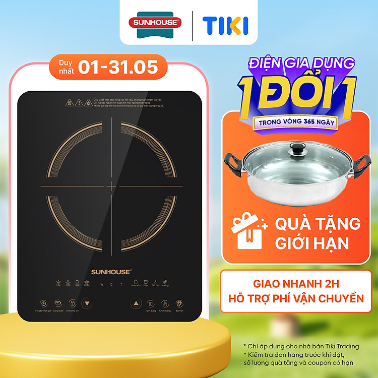 Bếp Từ Đơn Sunhouse SHD6803 (2000W) - Kèm Nồi Lẩu - Hàng Chính Hãng
