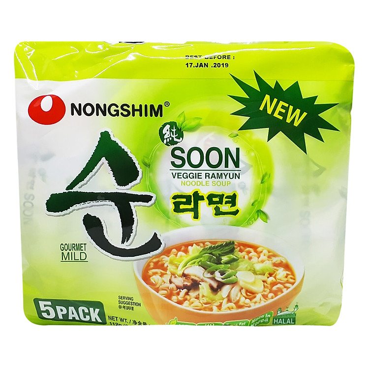 Lốc 5 Gói Mì Chay Soon Veggie Ramyun Nongshim (112g / Gói)
