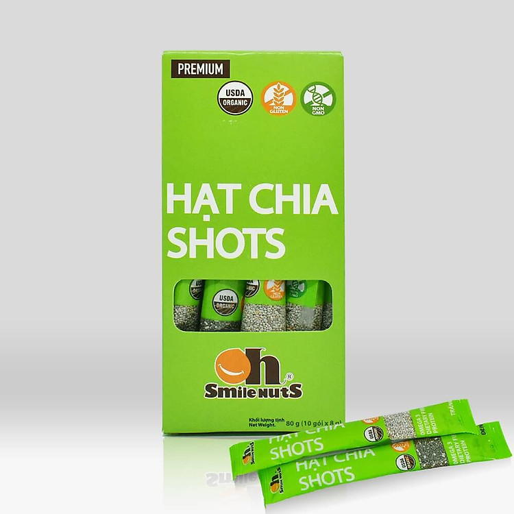 Hạt Chia Shots hữu cơ Smile Nuts gói nhỏ tiện dụng (8g x 10 gói) - Organic Chia Seed Shots (8g x 10 bag)