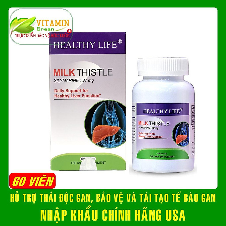 Viên uống bổ gan HEALTHY LIFE MILK THISTLE 60 viên chiết xuất từ cây kế sữa | Nhập khẩu chính hãng Mỹ