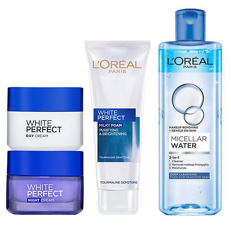 Bộ 4 Bước Dưỡng Da Trắng Mượt Đều Màu White Perfect Dewy L'Oreal Paris