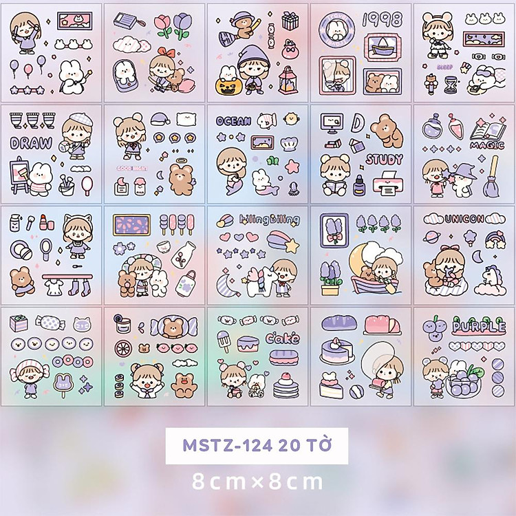 Bộ Sticker Nhiều Hình Cô Gái Và Bé Thỏ (20 tờ) - Ảnh 2