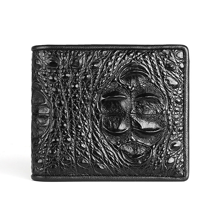 {DA CÁ SẤU THẬT} Bóp Da Cá Sấu 2 Mặt Gai Gù Màu Đen - Ví Nam Da Cá Sấu 2 Mặt Có Khoá Kéo Cao Cấp Dáng Ngang Thời Trang