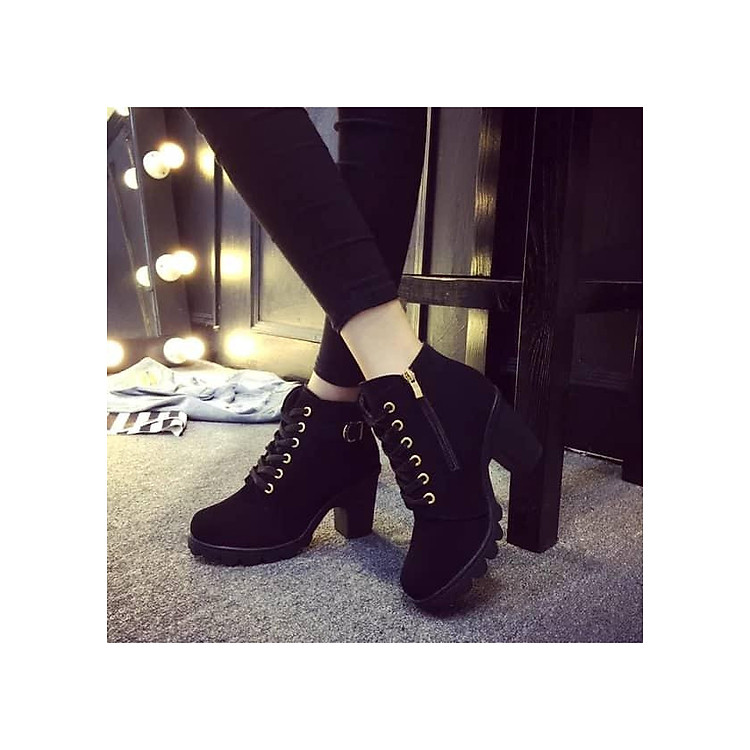 Bốt nữ, bốt cao 7 phân da lộn mềm mại, kiểu dáng trẻ trung