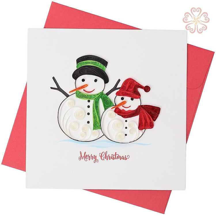 Thiệp Giáng Sinh Giấy Xoắn Người Tuyết Giáng Sinh size 15x15cm