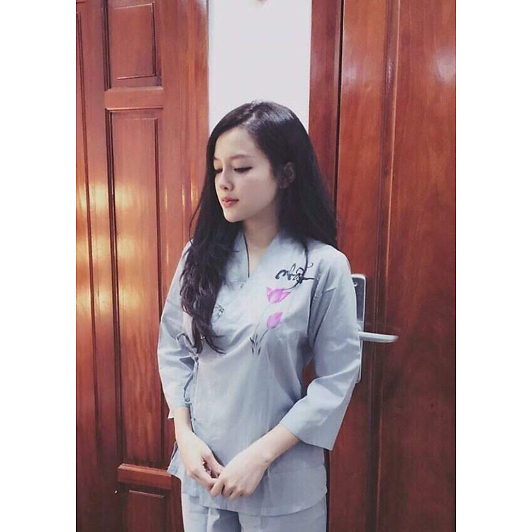 Áo Lam Đi Chùa - Vạt Chéo Thư Pháp Màu Xanh Lam