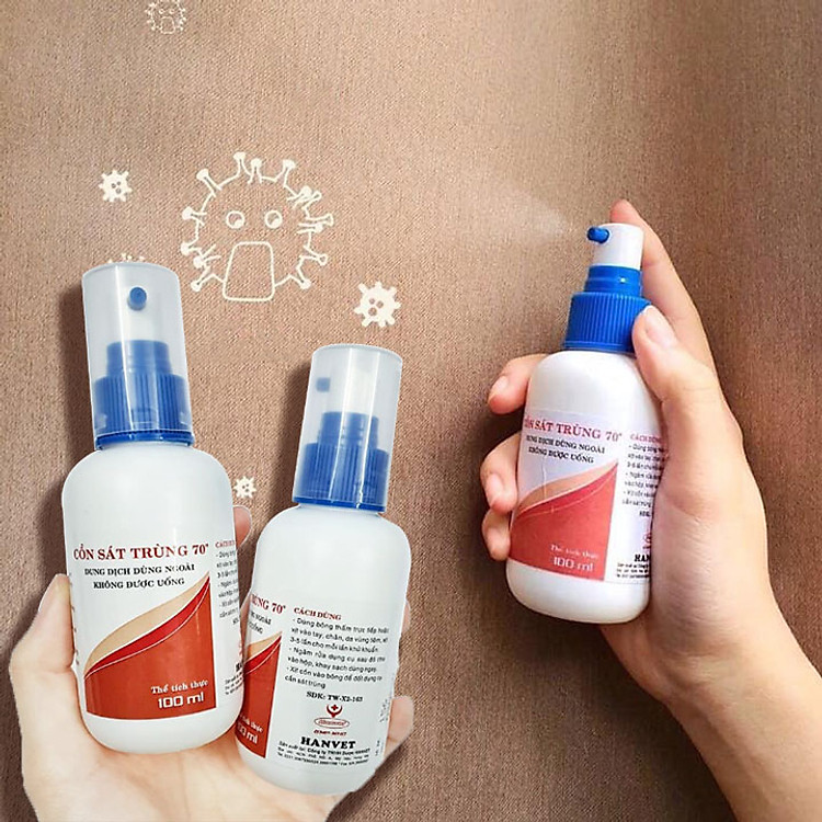 Combo 3 Chai Cồn Sát Trùng 70° Rửa Tay Khô Ngăn Ngừa Khuẩn Chai Xịt 100 ml