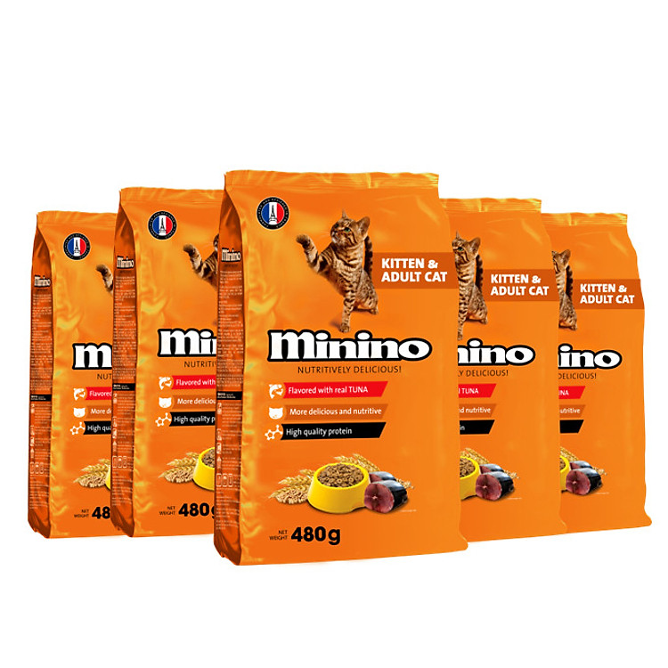 Combo 4 gói thức ăn cho mèo Minino Tuna 480gr - Tặng 1 gói cùng loại