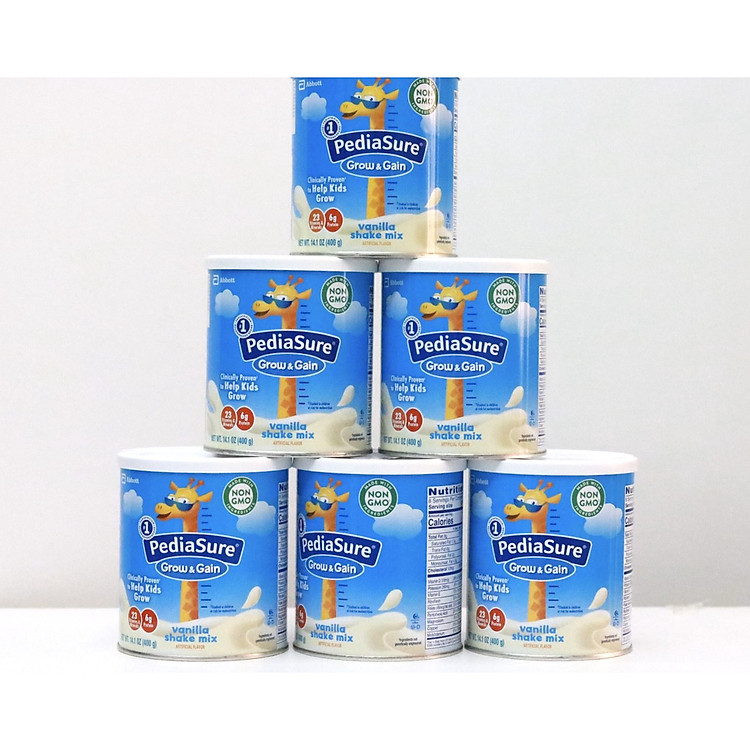 Thùng 06 hộp sữa bột PediaSure Grow & Gain hương Vani 400gr (Mẫu mới - Non GMO)
