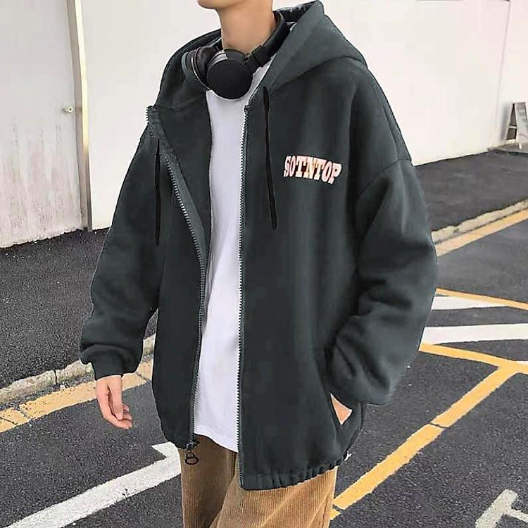Áo Hoodie Jacket Oversize Sotntop, JACKLANE , Áo dài tay Unisex Jack Lane có mũ có dây rút