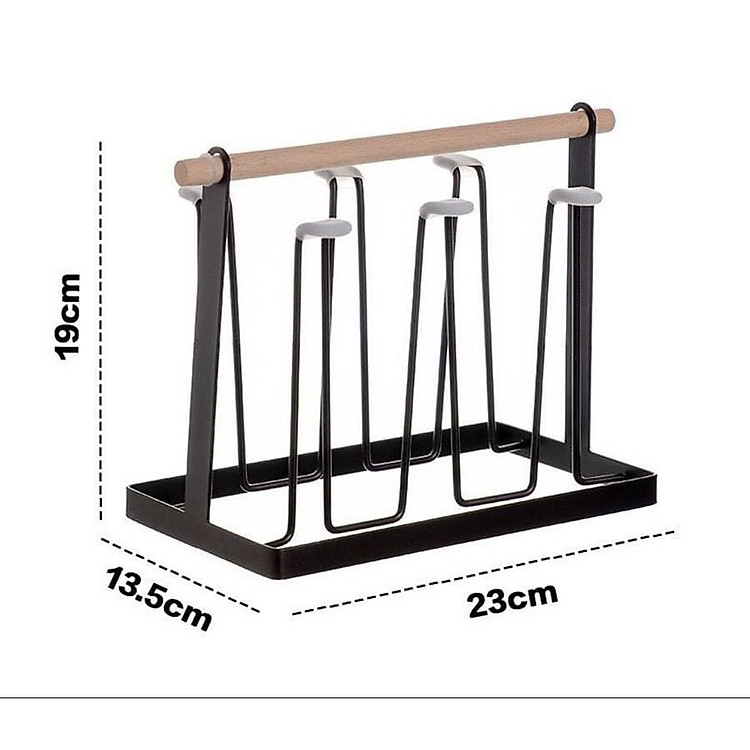 KHAY ÚP LY CỐC KIM LOẠI CHỮ NHẬT TAY GỖ - ANTH435