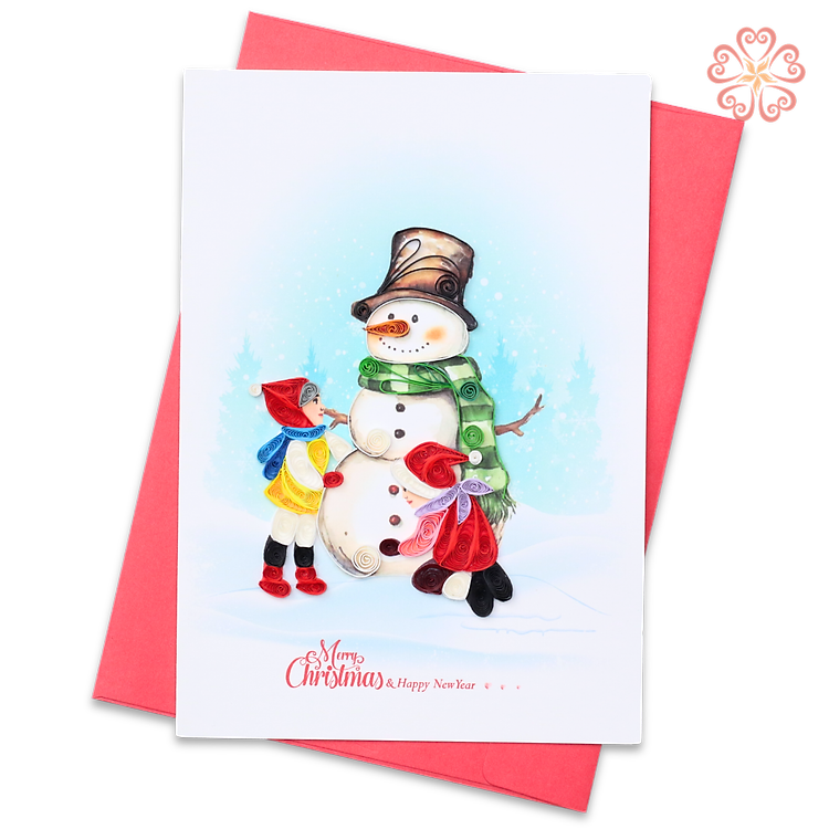 Thiệp Giấy Xoắn Nghệ Thuật - Thiệp Giáng Sinh Người Tuyết Và Trẻ Em - Snowman And Children Christmas Card - Christmas & New Year - Việt Net - VN2XM111021E1 - 11.5 x 16.5
