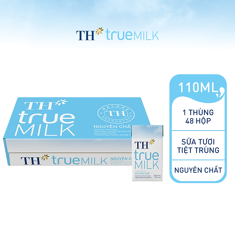 Thùng 48 hộp sữa tươi tiệt trùng TH true MILK nguyên chất 110 ml (110 ml x 48)