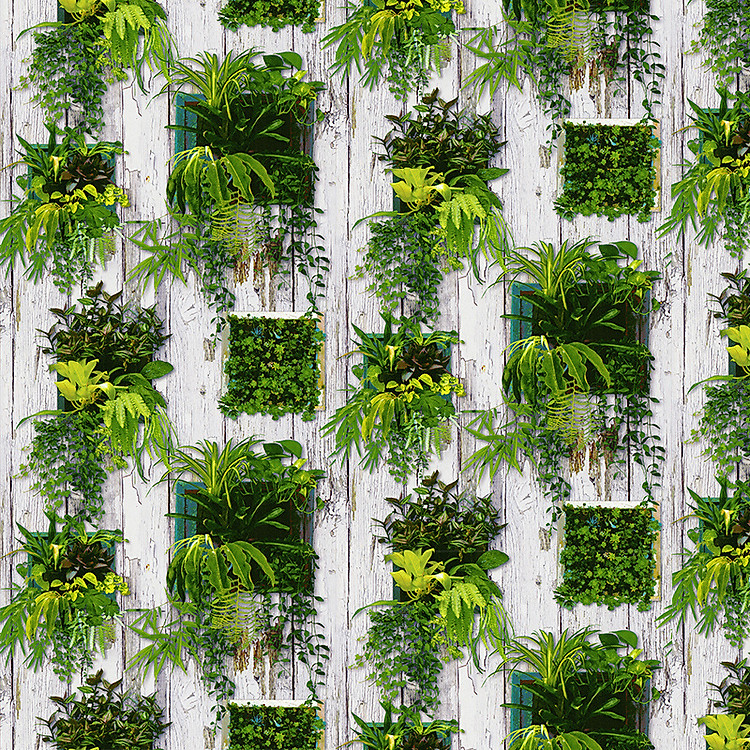 10m giấy dán tường 3D Megado giả gỗ và ô vuông cây xanh D0019