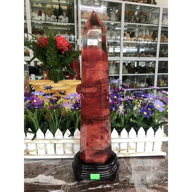 Trụ đá phong thủy trấn thạch đá núi lửa Obsidian đỏ