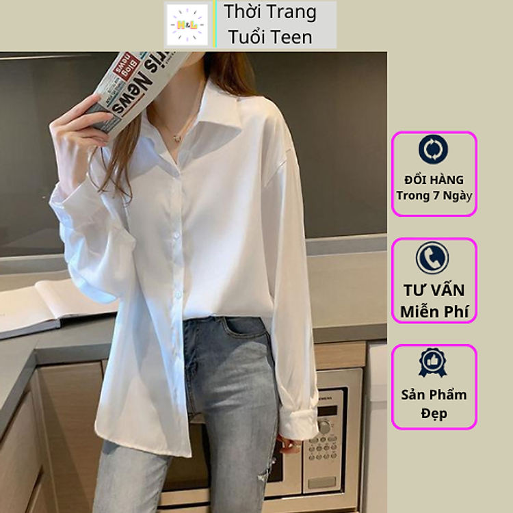 Áo sơ mi nữ tay dài form rộng phong cách trẻ trung hàn quốc vải lụa mềm mịn mát -MURD04