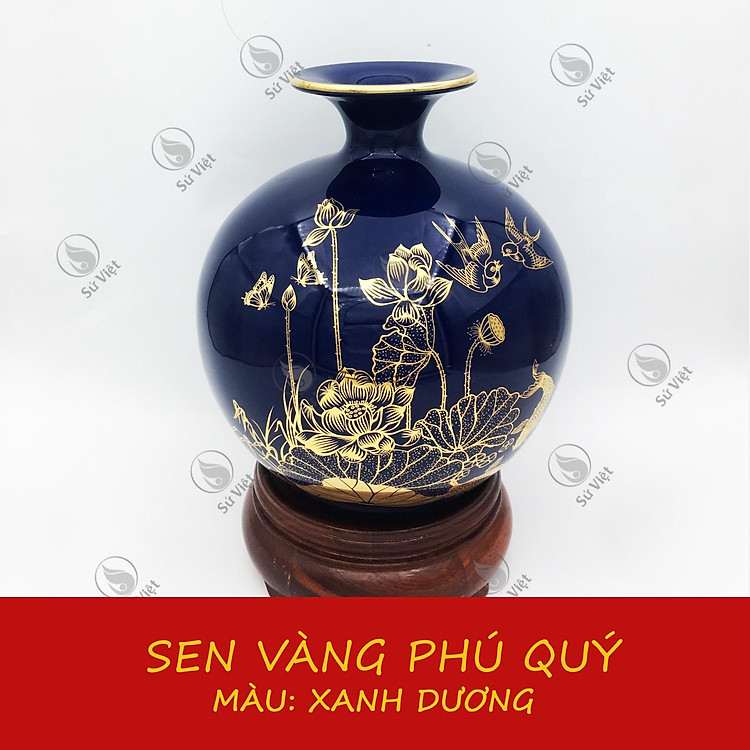Bình Hút Lộc Vẽ Vàng Bát Tràng Sen Vàng Phú Quý