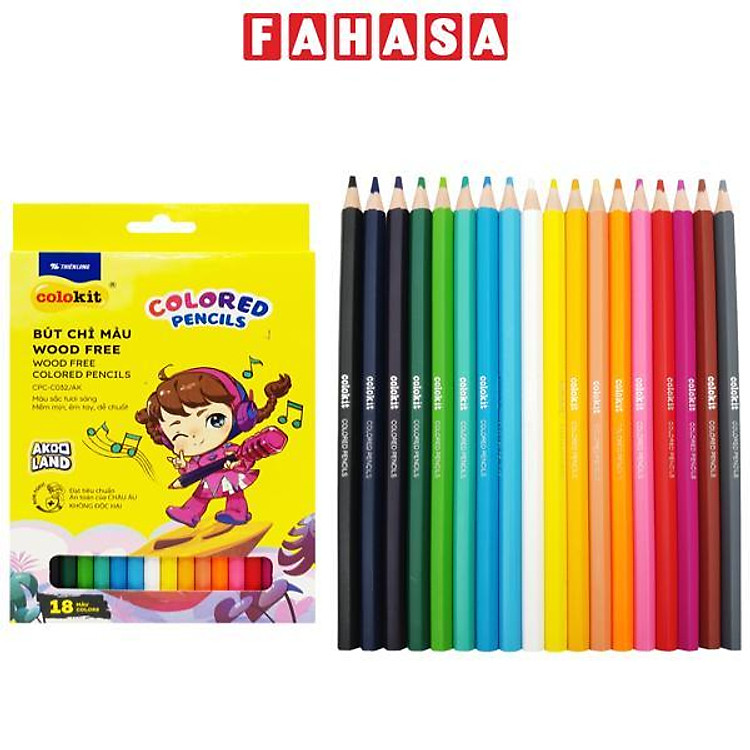 Hộp 18 Bút Chì Màu Wood Free Colokit CPC-C032/AK