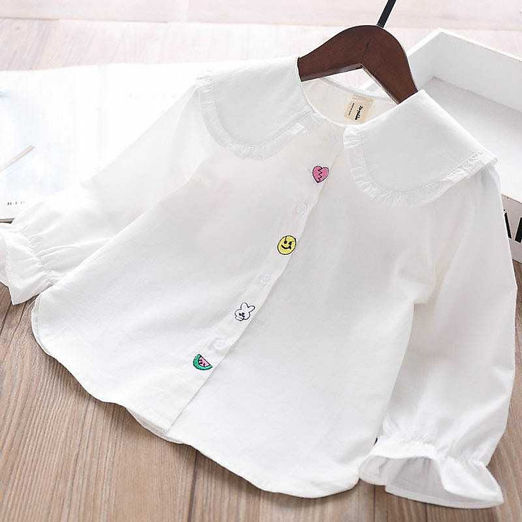 Áo sơ mi trắng thêu bé gái 3-12 tuổi
