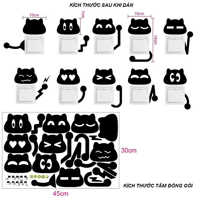 Hình Dán Công Tắc Mèo Đen (10 cái) - Ảnh 2