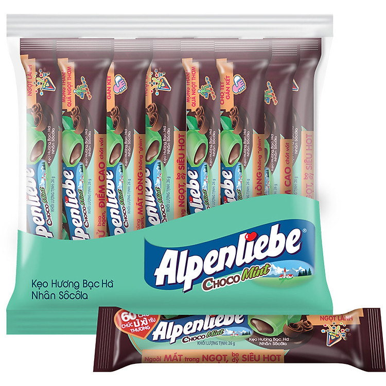 Kẹo Alpenliebe Hương Bạc Hà Nhân Sôcôla Phiên Bản Câu Chúc Tết 2022 (Gói 16 Thỏi)