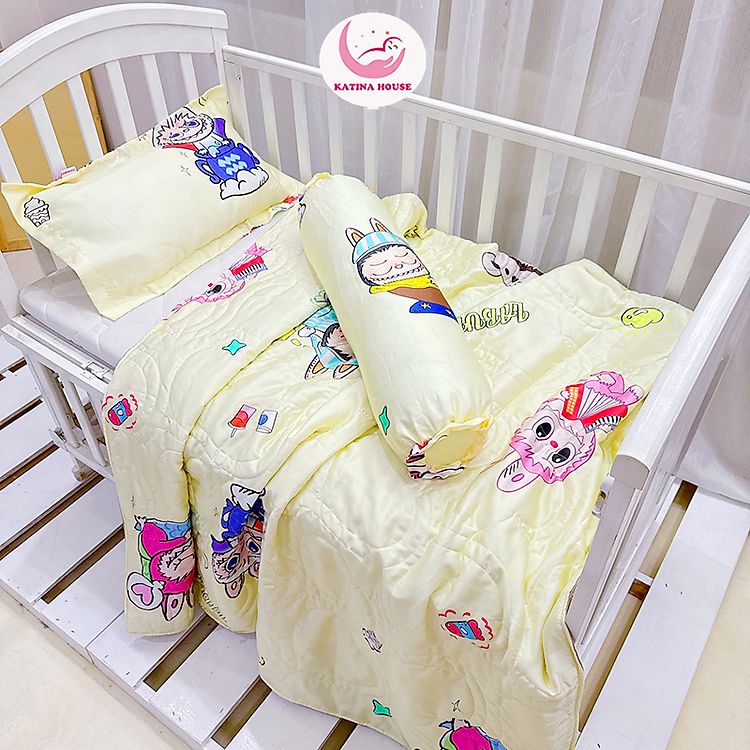 Combo gối mền 3 món cho bé đi học Katina House, vải Tencel 60s mát lạnh, bóng mượt