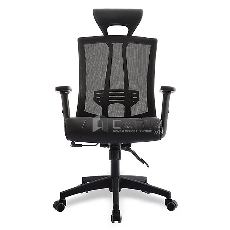 Ghế làm việc Quản lý Trưởng phòng màu đen CM4252-M Nội thất Capta Lưng lưới nhập khẩu nệm ngồi vải tay nhựa chữ T chân nhựa xoay màu đen hcm