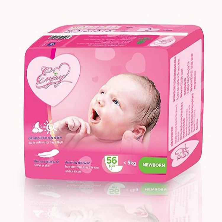 Miếng lót em bé ENJOY Cao Cấp ngày và đêm cho bé từ 3-5kg, mềm mại, thấm hút, chuẩn chất lượng Châu Âu - Gói 56 Miếng