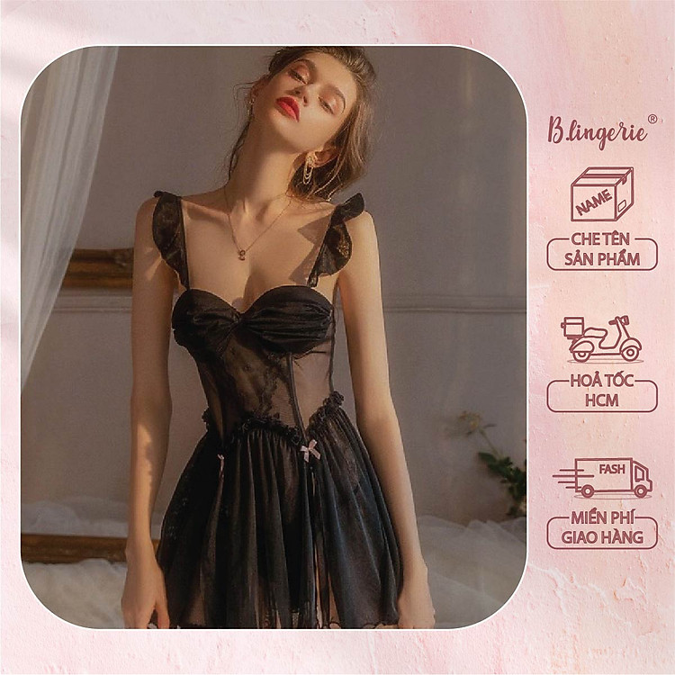 Váy Ngủ Nữ Ren Xẻ Tà Gợi Cảm - B.Lingerie