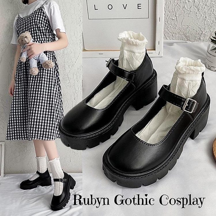 Giày Lolita Học Sinh Đế Cao quai gài đơn giản/da mềm/